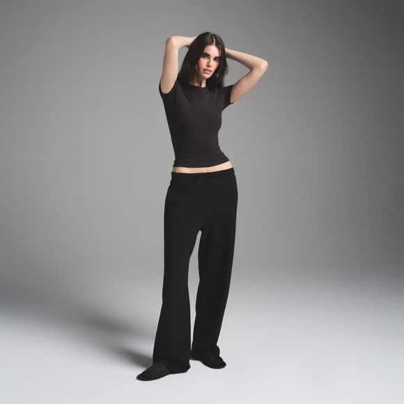 Skims Cotton Fleece Classic Straight Leg Pant in Onyx, Size XXS